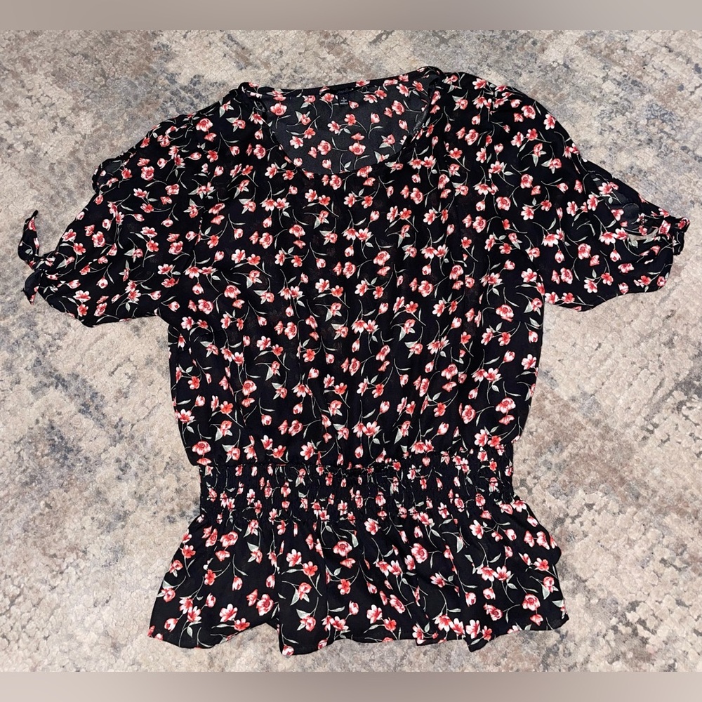 Papaya Floral Black and Pink Women's Top size large